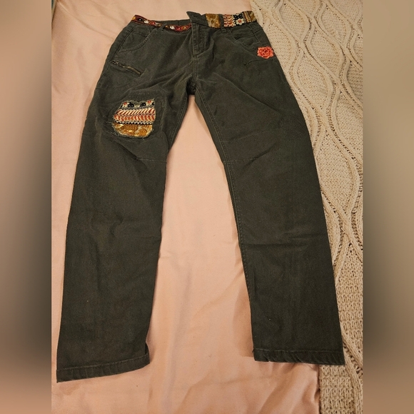 Desigual Embroidered Patchwork Pants Size 26 - Picture 1 of 10